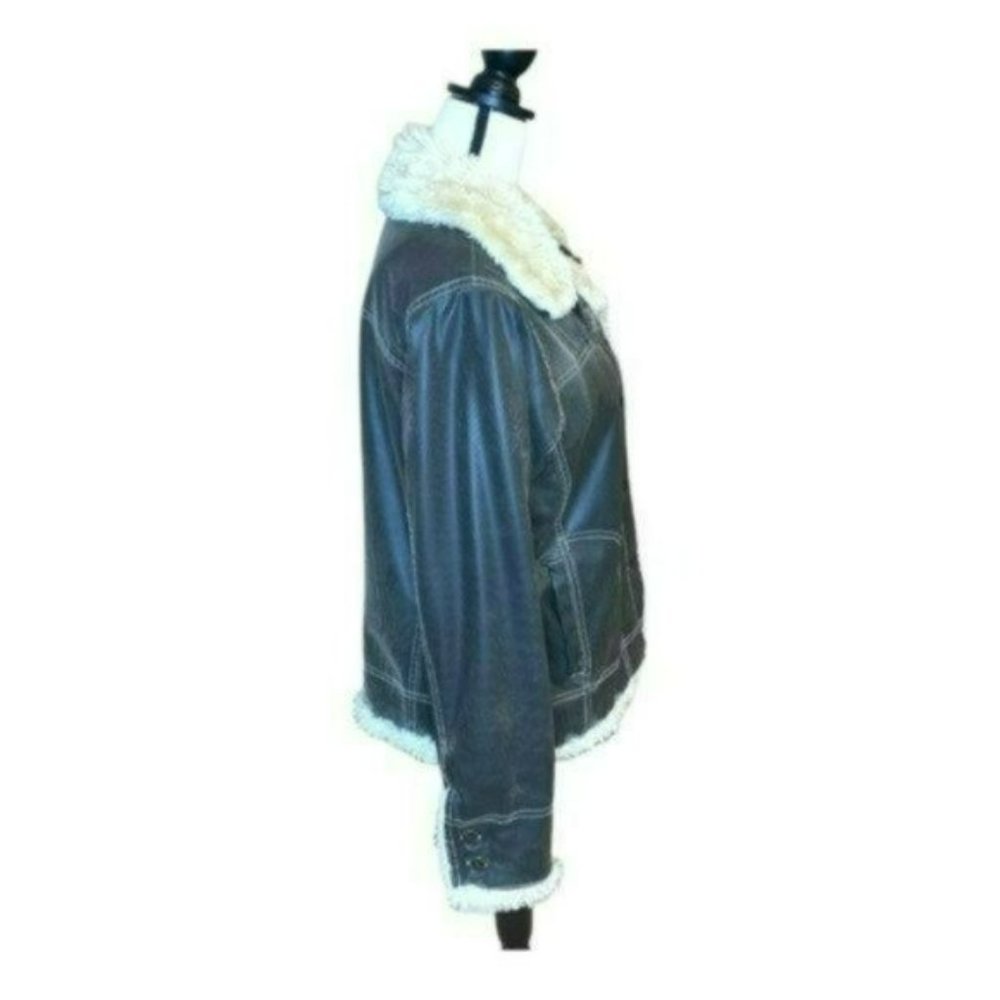 Universal Studios Retro Brown Pinstriped Faux Fur Lined Bomber Jacket Size M - Picture 6 of 15